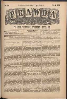 Prawda : tygodnik polityczny, społeczny i literacki, 1883, R. 3, nr 28