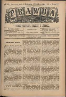 Prawda : tygodnik polityczny, społeczny i literacki, 1883, R. 3, nr 45