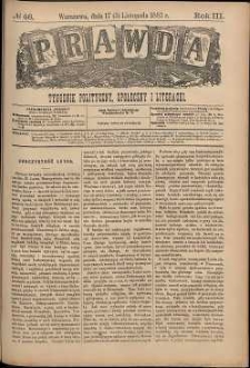 Prawda : tygodnik polityczny, społeczny i literacki, 1883, R. 3, nr 46