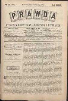 Prawda : tygodnik polityczny, społeczny i literacki, 1902, R. 22, nr 21