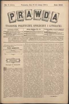 Prawda : tygodnik polityczny, społeczny i literacki, 1901, R. 21, nr 7