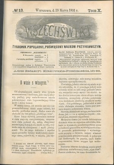 Wszechświat : Tygodnik popularny, poświęcony naukom przyrodniczym, 1891, T. 10, nr 13