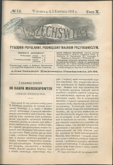 Wszechświat : Tygodnik popularny, poświęcony naukom przyrodniczym, 1891, T. 10, nr 14