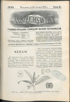 Wszechświat : Tygodnik popularny, poświęcony naukom przyrodniczym, 1891, T. 10, nr 26
