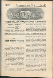 Wszechświat : Tygodnik popularny, poświęcony naukom przyrodniczym, 1891, T. 10, nr 28