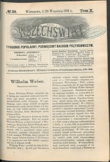 Wszechświat : Tygodnik popularny, poświęcony naukom przyrodniczym, 1891, T. 10, nr 38