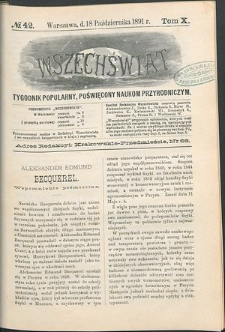 Wszechświat : Tygodnik popularny, poświęcony naukom przyrodniczym, 1891, T. 10, nr 42