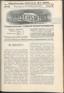 Wszechświat : Tygodnik popularny, poświęcony naukom przyrodniczym, 1891, T. 10, nr 43