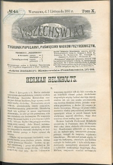 Wszechświat : Tygodnik popularny, poświęcony naukom przyrodniczym, 1891, T. 10, nr 44