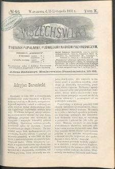 Wszechświat : Tygodnik popularny, poświęcony naukom przyrodniczym, 1891, T. 10, nr 46