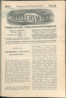 Wszechświat : Tygodnik popularny, poświęcony naukom przyrodniczym, 1891, T. 10, nr 47
