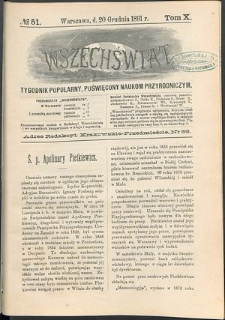 Wszechświat : Tygodnik popularny, poświęcony naukom przyrodniczym, 1891, T. 10, nr 51