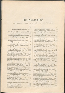Wszechświat : Tygodnik popularny, poświęcony naukom przyrodniczym, 1891, T. 10, spis przedmiot&oacute;w ułożonych według treści artykuł&oacute;w
