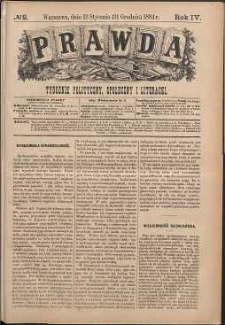 Prawda : tygodnik polityczny, społeczny i literacki, 1884, R. 4, nr 2