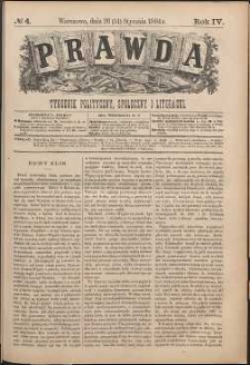 Prawda : tygodnik polityczny, społeczny i literacki, 1884, R. 4, nr 4