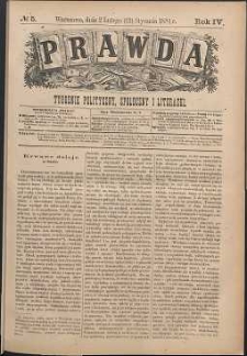 Prawda : tygodnik polityczny, społeczny i literacki, 1884, R. 4, nr 5