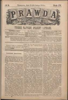 Prawda : tygodnik polityczny, społeczny i literacki, 1884, R.4, nr 8