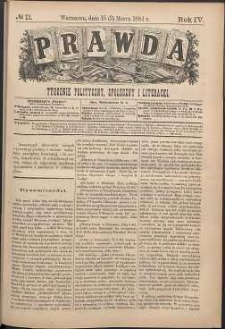 Prawda : tygodnik polityczny, społeczny i literacki, 1884, R.4, nr 11