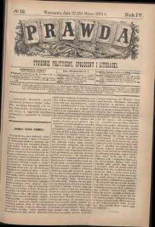 Prawda : tygodnik polityczny, społeczny i literacki, 1884, R.4, nr 12