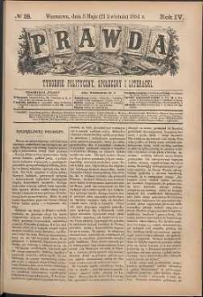 Prawda : tygodnik polityczny, społeczny i literacki, 1884, R. 4, nr 18