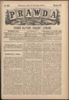 Prawda : tygodnik polityczny, społeczny i literacki, 1884, R. 4, nr 22