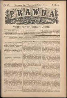 Prawda : tygodnik polityczny, społeczny i literacki, 1884, R.4, nr 23