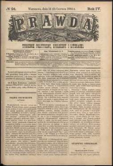 Prawda : tygodnik polityczny, społeczny i literacki, 1884, R. 4, nr 24