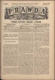 Prawda : tygodnik polityczny, społeczny i literacki, 1884, R. 4, nr 27