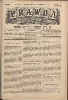 Prawda : tygodnik polityczny, społeczny i literacki, 1884, R. 4, nr 28