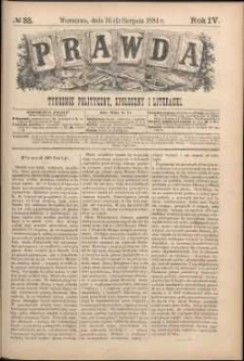 Prawda : tygodnik polityczny, społeczny i literacki, 1884, R. 4, nr 33