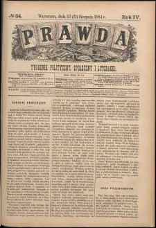 Prawda : tygodnik polityczny, społeczny i literacki, 1884, R. 4, nr 34