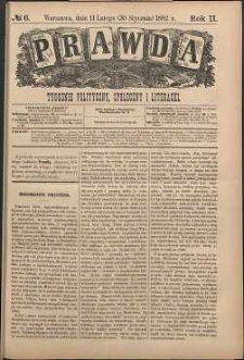 Prawda : tygodnik polityczny, społeczny i literacki, 1882, R.2, nr 6