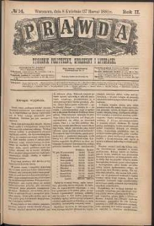 Prawda : tygodnik polityczny, społeczny i literacki, 1882, R.2, nr 14