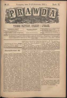 Prawda : tygodnik polityczny, społeczny i literacki, 1882, R. 2, nr 17