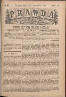 Prawda : tygodnik polityczny, społeczny i literacki, 1884, R. 4, nr 43