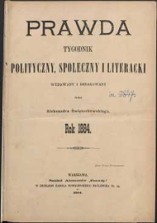 Prawda : tygodnik polityczny, społeczny i literacki, 1884, R. 4, spis rzeczy