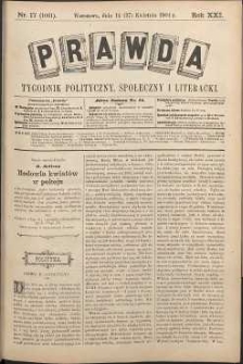 Prawda : tygodnik polityczny, społeczny i literacki, 1901, R. 21, nr 17