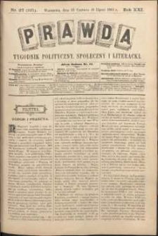 Prawda : tygodnik polityczny, społeczny i literacki, 1901, R. 21, nr 27