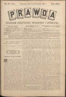 Prawda : tygodnik polityczny, społeczny i literacki, 1901, R. 21, nr 37