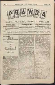 Prawda : tygodnik polityczny, społeczny i literacki, 1900, R. 20, nr 2