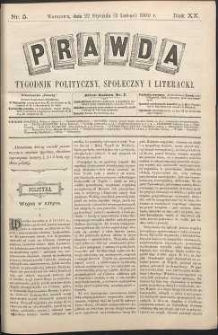 Prawda : tygodnik polityczny, społeczny i literacki, 1900, R. 20, nr 5