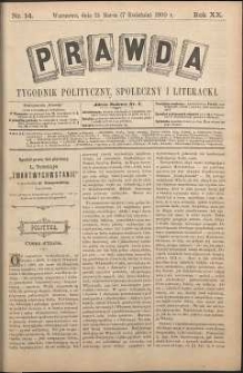 Prawda : tygodnik polityczny, społeczny i literacki, 1900, R. 20, nr 14