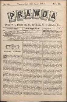 Prawda : tygodnik polityczny, społeczny i literacki, 1900, R. 20, nr 33