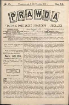 Prawda : tygodnik polityczny, społeczny i literacki, 1900, R. 20, nr 37