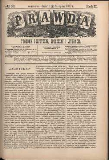 Prawda : tygodnik polityczny, społeczny i literacki, 1882, R. 2, nr 33