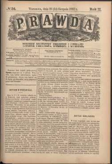 Prawda : tygodnik polityczny, społeczny i literacki, 1882, R. 2, nr 34