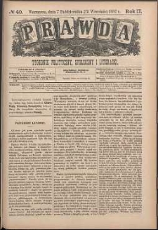 Prawda : tygodnik polityczny, społeczny i literacki, 1882, R. 2, nr 40