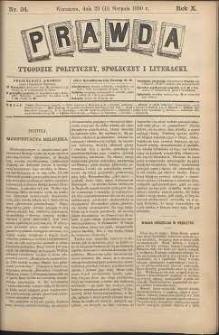 Prawda : tygodnik polityczny, społeczny i literacki, 1890, R. 10, nr 34