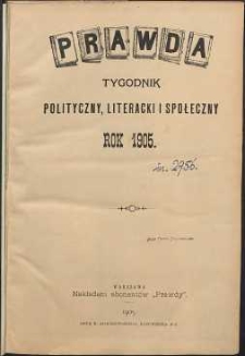 Prawda : tygodnik polityczny, społeczny i literacki, 1905, R. 25, spis rzeczy