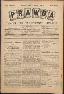 Prawda : tygodnik polityczny, społeczny i literacki, 1905, R. 25, nr 33